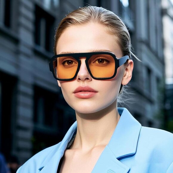 Trendy Aviator Sunglasses for Women Flat Top Designer Stylish Classic Square Fra - Picture 3 of 7